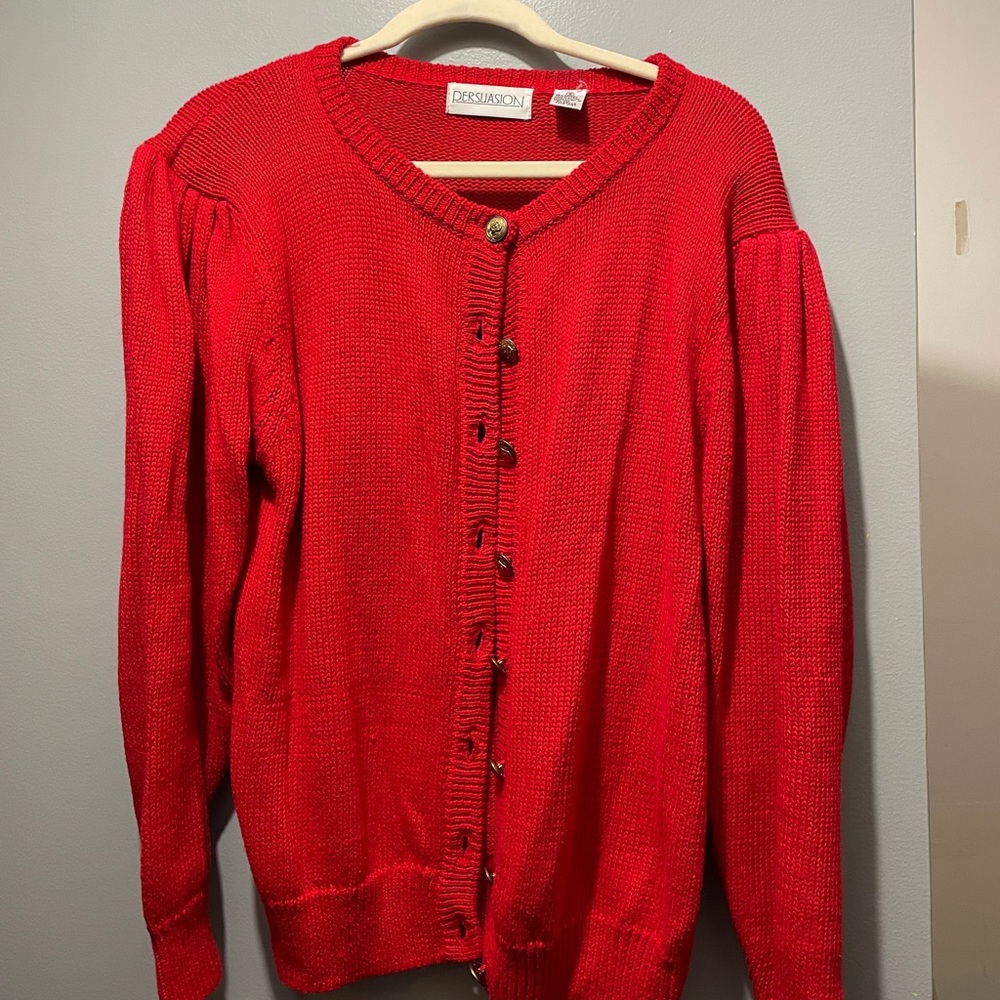 Persuasion Red Cardigan Sweater Classic Knit